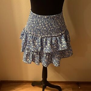 Blue Floral Tiered Skirt